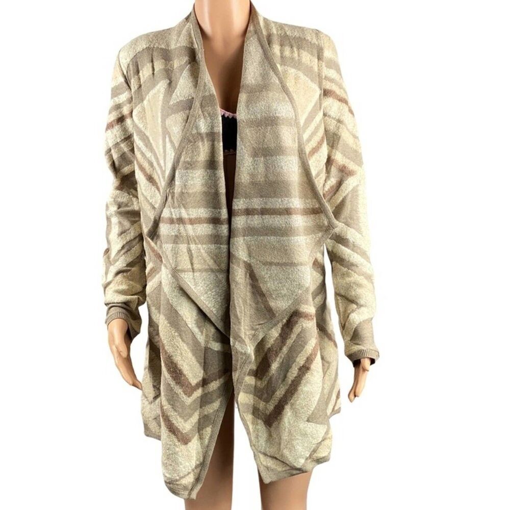 Lucky Brand Intarsia Cardigan Draped Geometric Open Front Fall Winter Size S New